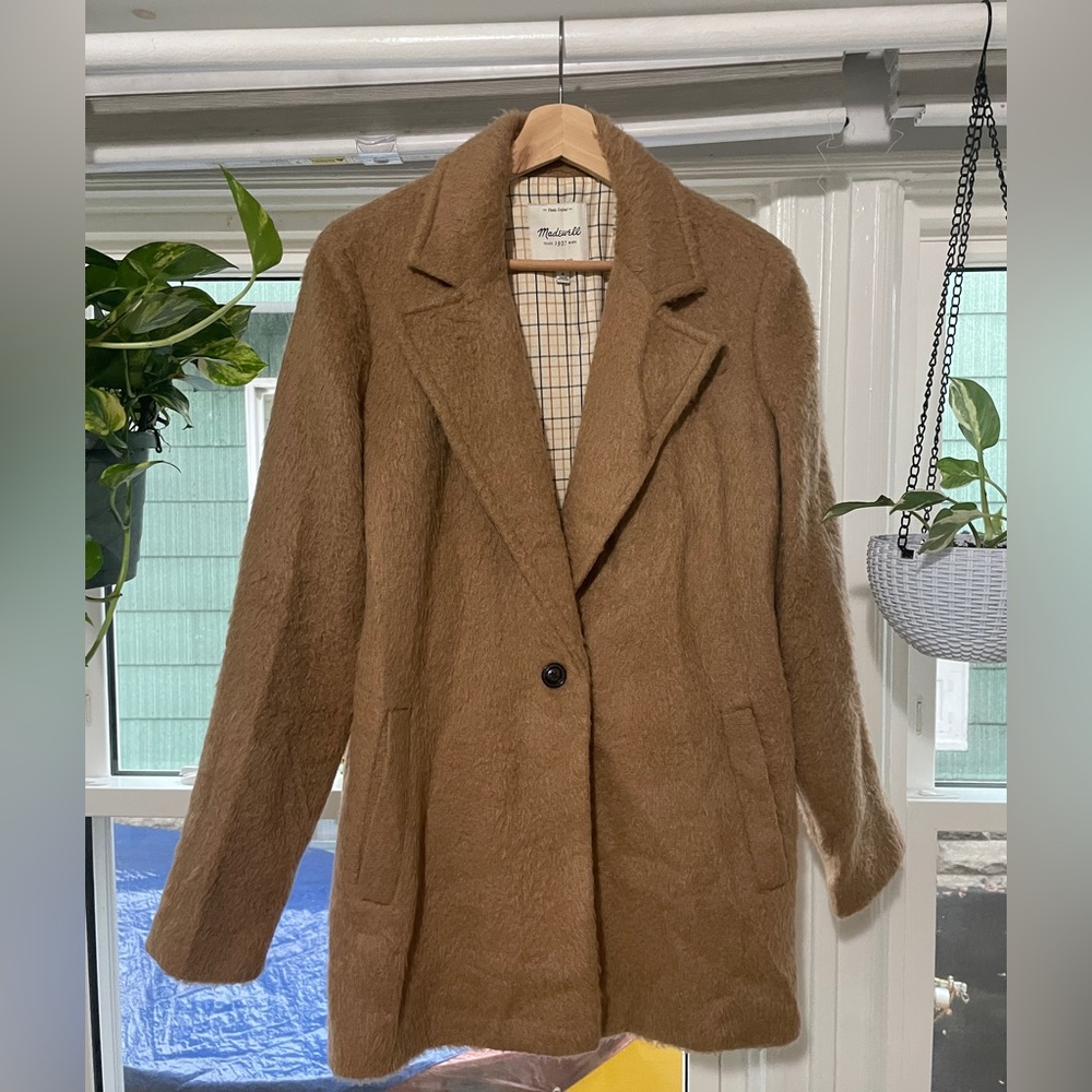 Madewell Brushweave Wool Boucle Cocoon Coat- camel brown